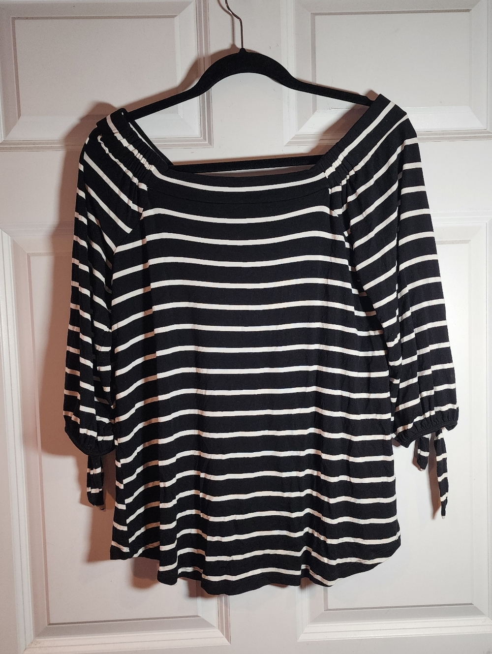 Cable & Gauge Black And White Striped Off The Shoulder 3/4 Sleeve Top Medium